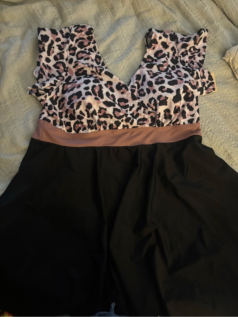 BloomChic Pink and Black Leopard Print V-Neck swim suit top only